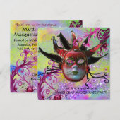 ZWARTE EN RODE JESTER MASK , Masquerade Party Kaart (Voorkant / Achterkant)