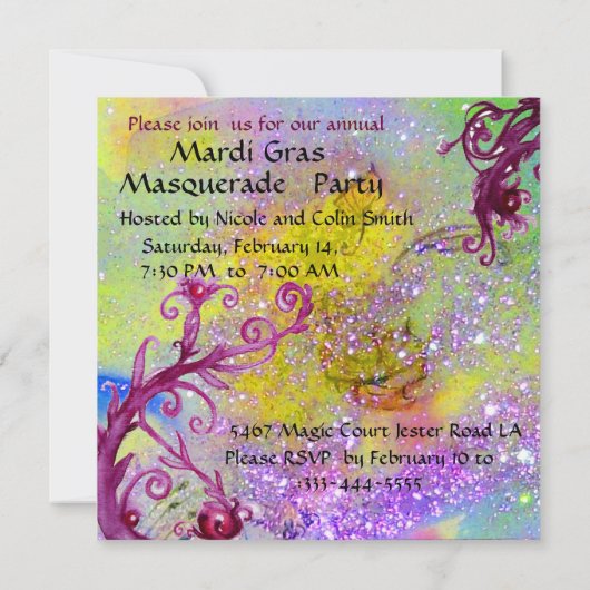 ZWARTE EN RODE JESTER MASK , Masquerade Party Kaart (Achterkant)