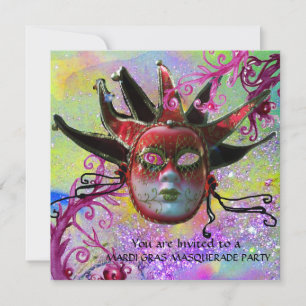 ZWARTE EN RODE JESTER MASK , Masquerade Party Kaart