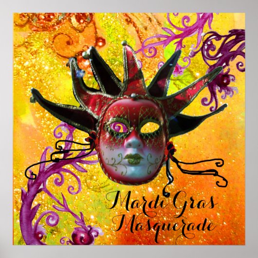 ZWARTE EN RODE JESTER MASK , Masquerade Party Poster (Voorkant)