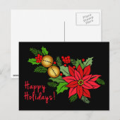 Zwarte en Rode Kaart met kerst in Poinsettia (Voorkant / Achterkant)