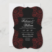Zwarte en rode kant Elegant Gothic Wedding Kaart (Voorkant)