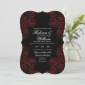 Zwarte en rode kant Elegant Gothic Wedding Kaart (Staand voorkant)