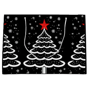 Zwarte en rode kerst groot cadeauzakje