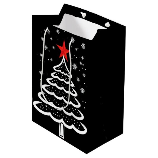 Zwarte en rode kerst medium cadeauzakje (Voorkant Gekanteld)