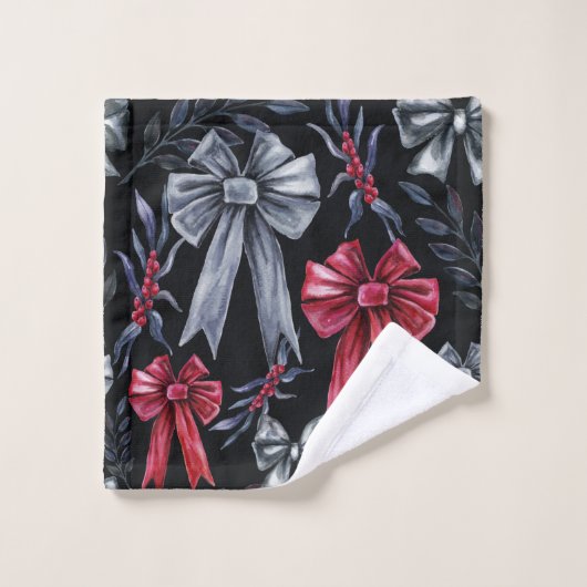Zwarte en rode kerstbogen bad handdoek (Wasdoekje)
