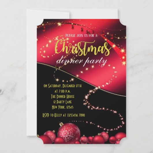 Zwarte en rode kerstdiner uitnodiging (Voorkant)