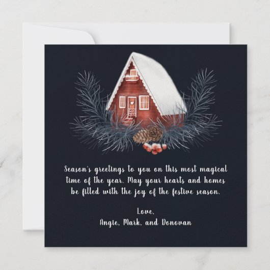 Zwarte en rode kerstkaart met fotofeestdag (Achterkant)