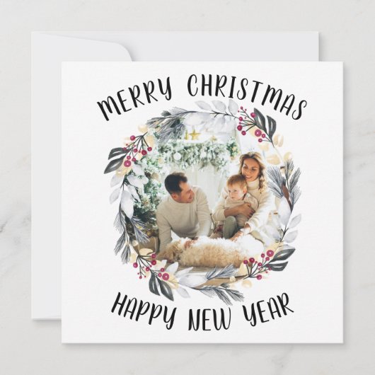 Zwarte en rode kerstkaart met fotofeestdag (Voorkant)