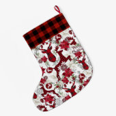 Zwarte en rode kerstplaid grote kerstsok (Achterkant (Hangend))
