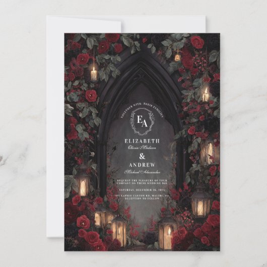 Zwarte en rode lantaarn bruiloft kaart (Voorkant)