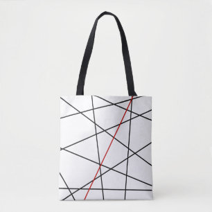 Zwarte en rode lijnen tote bag
