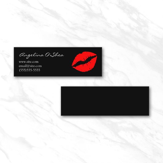 Zwarte en rode lippenstift mini visitekaartje
