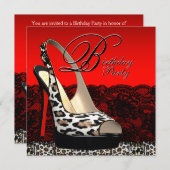 Zwarte en rode luipaard verjaardagsfeestje uitnodi kaart (Voorkant / Achterkant)