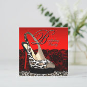 Zwarte en rode luipaard verjaardagsfeestje uitnodi kaart (Staand voorkant)