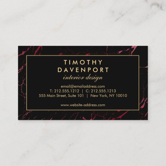 Zwarte en Rode Marmer Designer Visitekaartje (Achterkant)