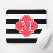 Zwarte en Rode Nautische Strepen Custom Monogram Muismat (Met muis)