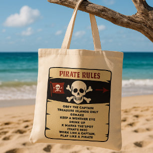 Zwarte en rode piraat regels tote bag
