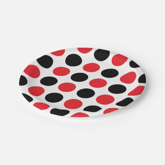 Zwarte en rode poka Dots Papieren Bordje (Gekanteld)