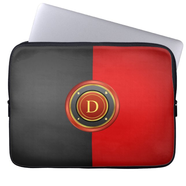 Zwarte en Rode Poker Chip met Monogram Laptop Sleeve (Voorkant)