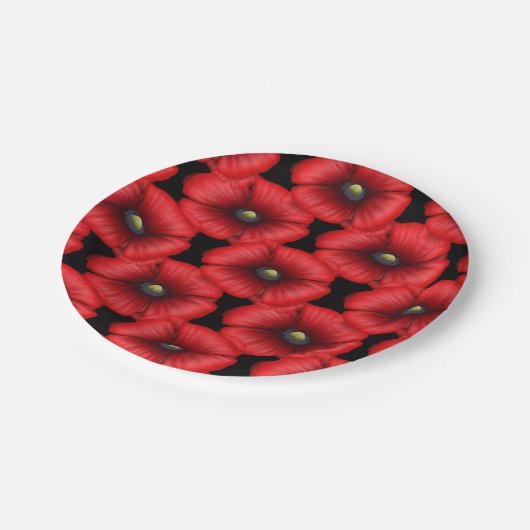 Zwarte en Rode Poppy Bloempatroon Papier Borden Papieren Bordje (Gekanteld)