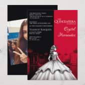 Zwarte en rode Quinceañera Kaart (Voorkant / Achterkant)