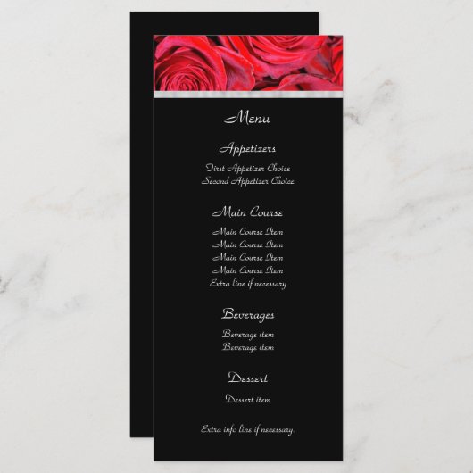 Zwarte en rode rozen bruiloft menu (Voorkant / Achterkant)