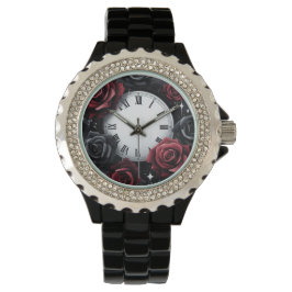 Zwarte en rode rozen horloge