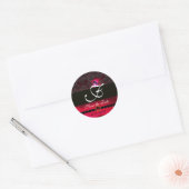 ZWARTE EN RODE RUBY DAMASK MONOGRAM, BOORGOED RONDE STICKER (Envelop)