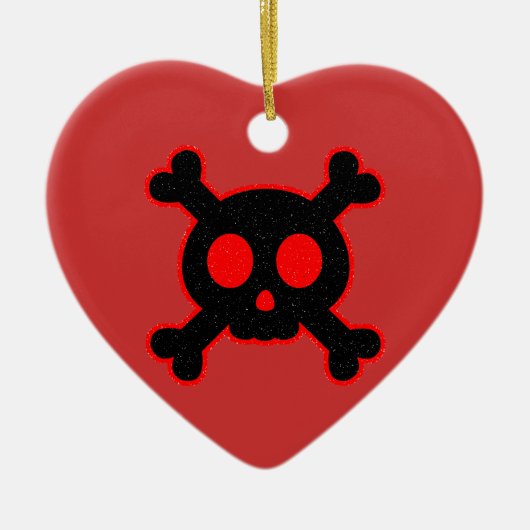 Zwarte en rode schedel keramisch ornament (Voorkant)