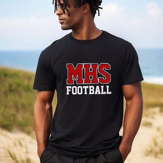 Zwarte en Rode School Spirit Custom Football Team T-shirt