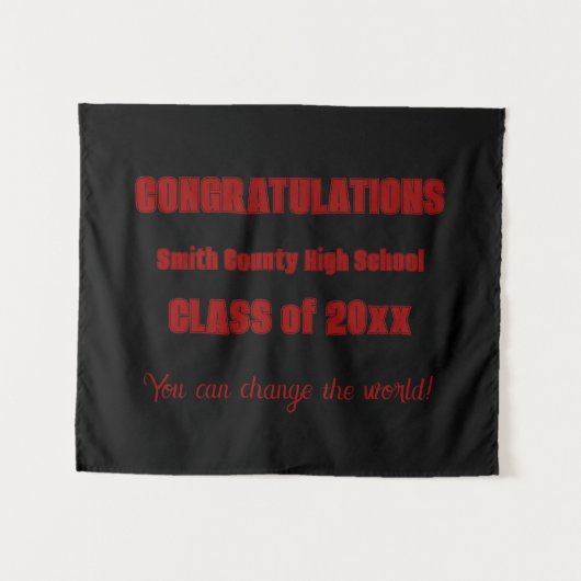 Zwarte en rode schoolkleuren afstuderen wandkleed (Voorkant (horizontaal))