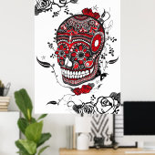 Zwarte en rode snuffelsuiker Poster schedel (Thuiskantoor)
