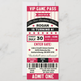Zwarte en rode sporthaven met Ticket Birthday Part Kaart