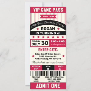 Zwarte en rode sporthaven met Ticket Birthday Part Kaart