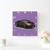 Zwarte en rode sportwagen vierkante klok (Huis)