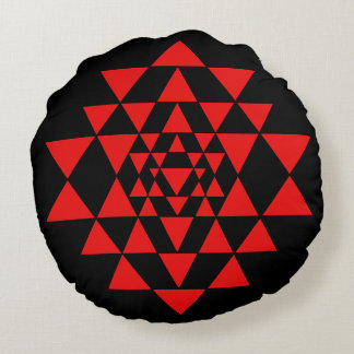 Zwarte en rode Sri Yantra-geheugenpennen Rond Kussen