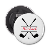 Zwarte en rode stijlvolle Logo en naam Golf Player Button Flesopener (Voorkant)