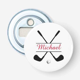 Zwarte en rode stijlvolle Logo en naam Golf Player Button Flesopener