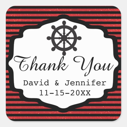 Zwarte en rode strepen | Nautisch Vierkante Sticker (Voorkant)