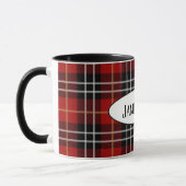 zwarte en rode tartaanpleister met naam mok (Links)