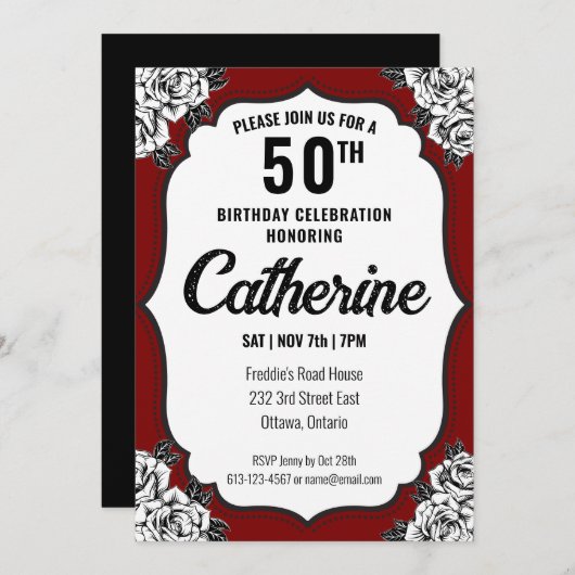 Zwarte en rode Tattoos verjaardag Kaart (Voorkant / Achterkant)