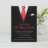 Zwarte en Rode Tuxedo Verjaardag Uitnodiging (Staand voorkant)