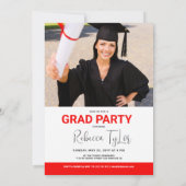 Zwarte en rode typografie foto uitnodiging met sti (Achterkant)