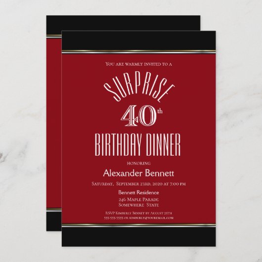 Zwarte en rode verrassingen 40e geboortedag kaart (Voorkant / Achterkant)