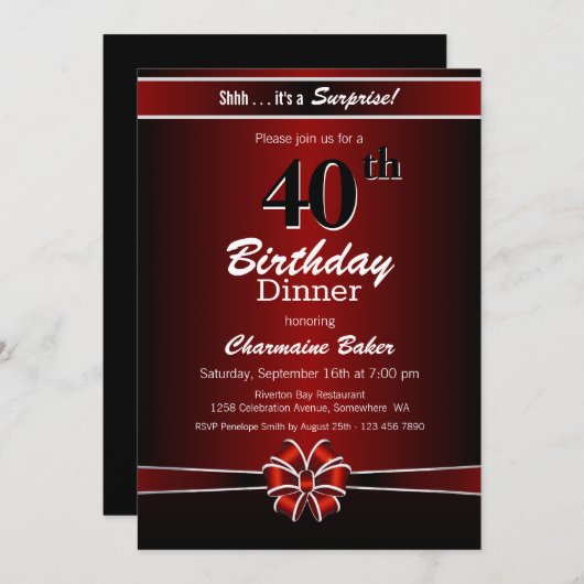 Zwarte en rode verrassingen 40e verjaardag in het kaart (Voorkant / Achterkant)