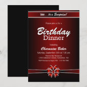 Zwarte en rode verrassingsfeest op feestdag kaart (Voorkant / Achterkant)