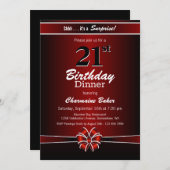 Zwarte en Rode Verrazing 21e verjaardag Dinner Par Kaart (Voorkant / Achterkant)