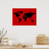 zwarte en rode wereldkaart poster (Keuken)