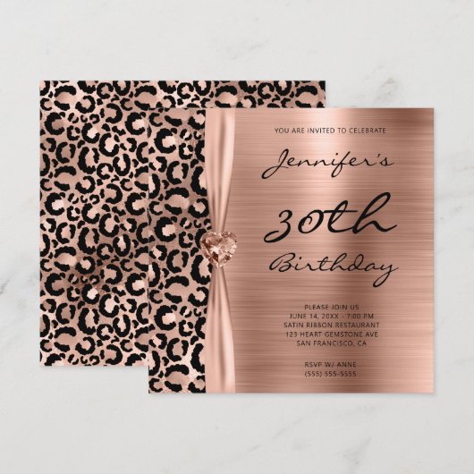 Zwarte en Roos Gold Leopard Glam 30e verjaardag Kaart (Voorkant / Achterkant)